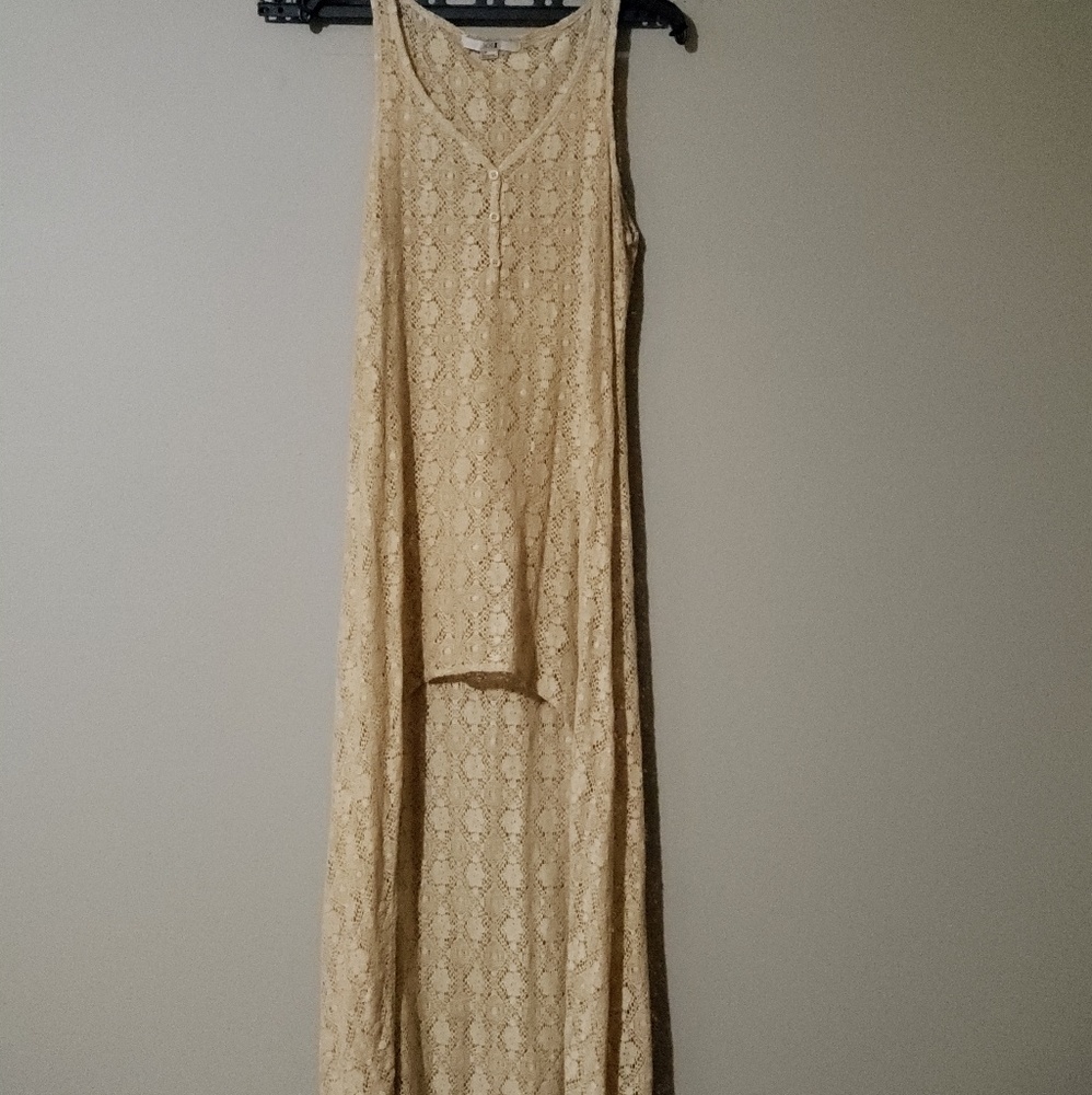 Light mustard lace high low dress XX1